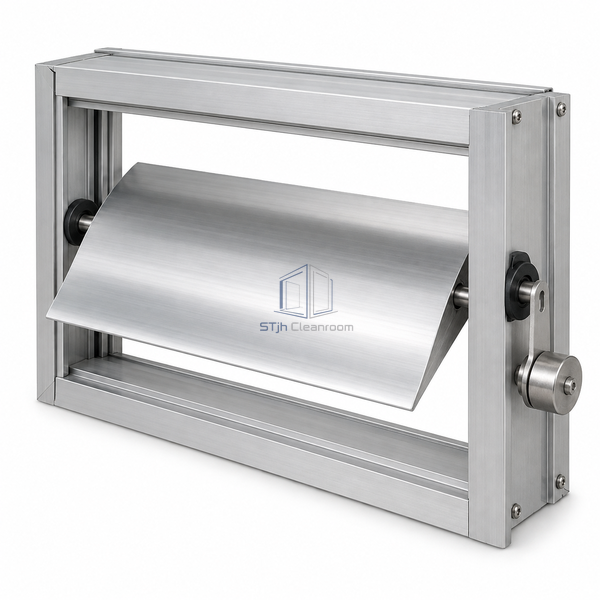 STJH-CLEANROOM-PRESSURE-RELIEF-DAMPER-15PA balanced blade with low-setting weight hardware on white