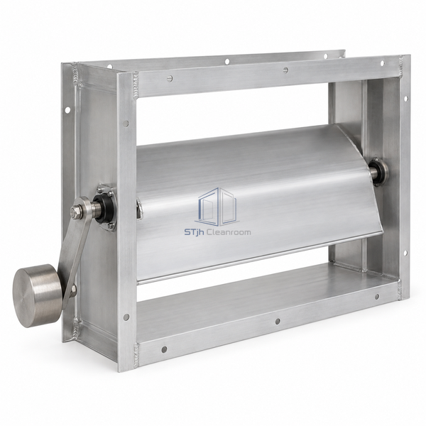 STJH-CLEANROOM-PRESSURE-RELIEF-DAMPER-60PA with higher-moment blade balance hardware on white