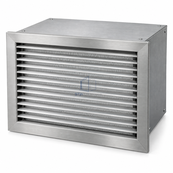 STJH-CLEANROOM-RETURN-AIR-GRILLE-400X350 compact return grille and filter housing, white-background main view