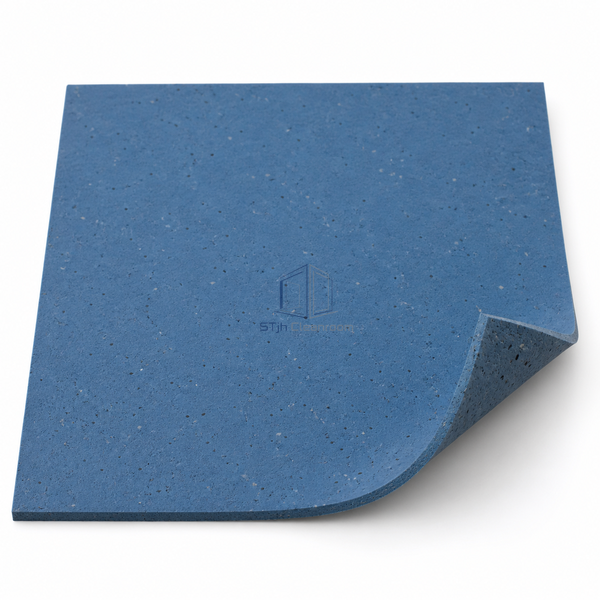 STJH 2 mm electrostatic-dissipative rubber flooring sample partly curled to show its dense solid sheet body on white