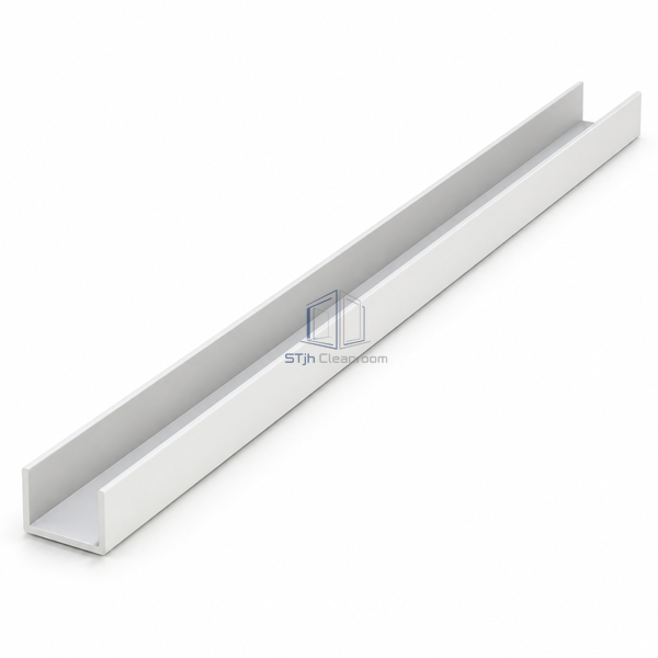 STJH-CLEANROOM-U-EDGE-TRIM-50X6000 white single U-channel aluminum trim on a white background