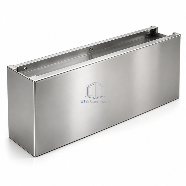 STJH-CLEANROOM-WALL-BASE-CHANNEL-170-SS-WATERPROOF raised polished stainless wall base on a white background
