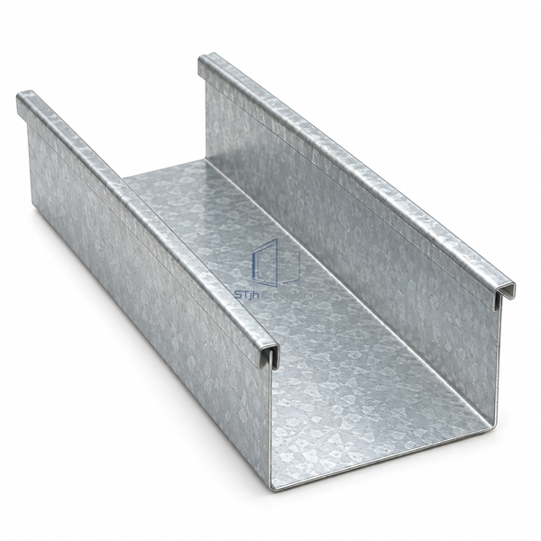 STJH-CLEANROOM-WALL-BASE-CHANNEL-50-FIXED folded steel channel with hemmed leg edges on a white background