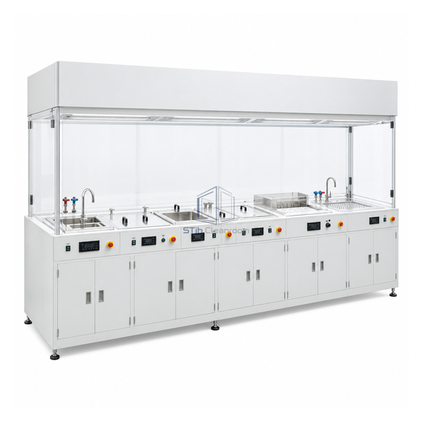 STjh 2440 mm modular wet processing bench with an overhead HEPA hood