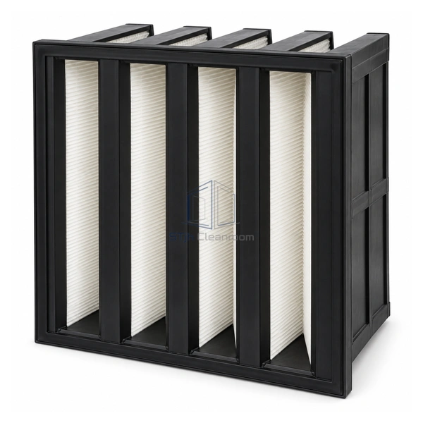 STJH-COMPACT-MEDIUM-AIR-FILTER-EPM1-592 full-size square black molded V-bank air filter on a white background