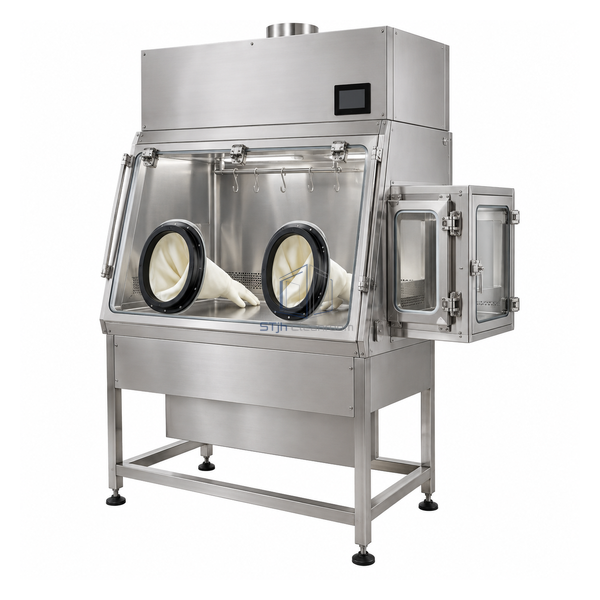 STjh 4 ft two-glove compounding aseptic isolator with a compact chamber and material airlock