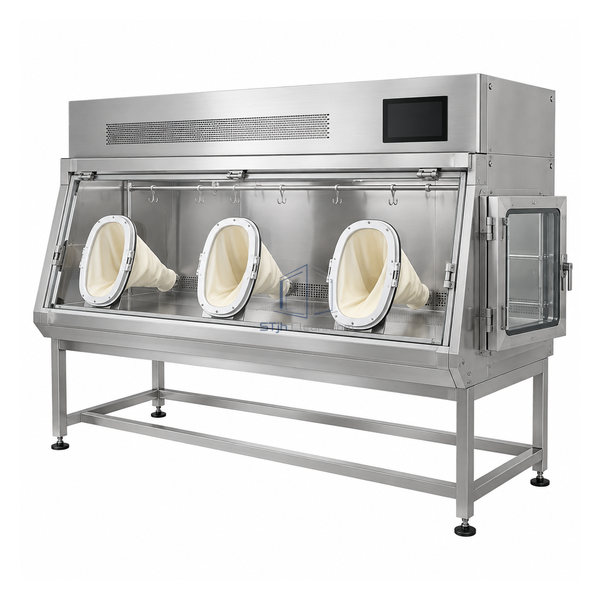 STjh 6 ft three-glove compounding aseptic isolator with an extended preparation deck