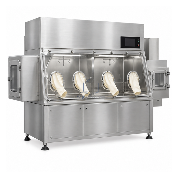 STjh 6 ft four-glove compounding aseptic isolator with a wide enclosed work zone