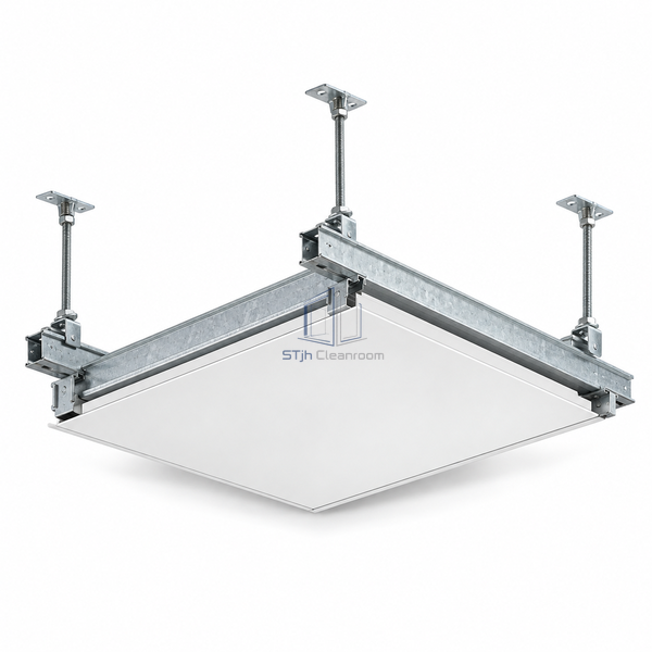 STJH-CONCEALED-CLEANROOM-CEILING-GRID-M8-SEALANT-FREE concealed metal ceiling grid with M8 rods on a white background
