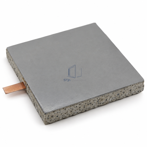 STJH HB10 conductive epoxy flooring sample with a smooth face and uniform resin cut edge on white