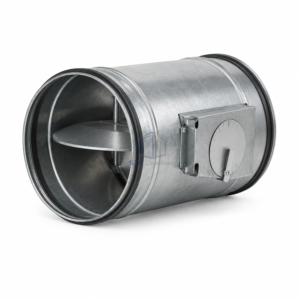 STJH-CONSTANT-AIR-VOLUME-CONTROLLER-DN160 medium round regulator with side setting mechanism on white