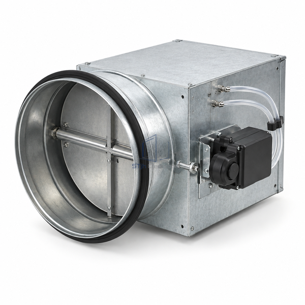 STJH-CONSTANT-AIR-VOLUME-TERMINAL-BOX-DN305 white-background main view of medium terminal with broad round inlet