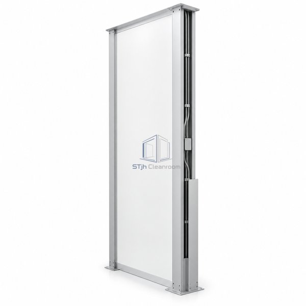 STJH-DEMOUNTABLE-CLEANROOM-WALL-PANEL-117-TALL extra-tall wall module with wiring raceway on white background