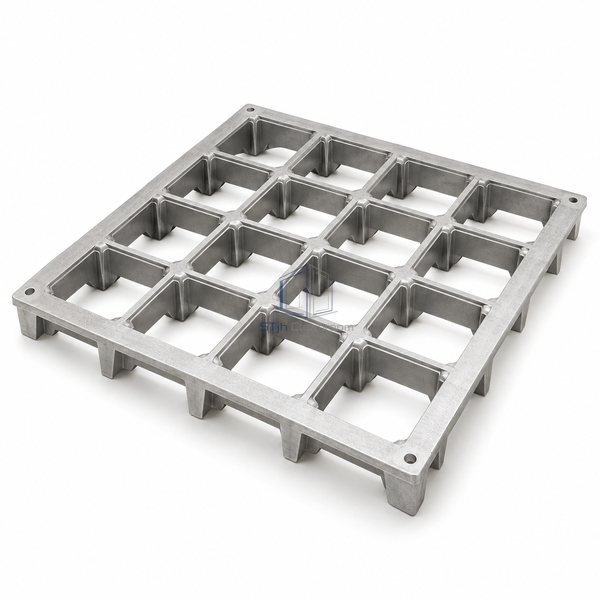 STJH high-open die-cast aluminum cleanroom floor panel with deep 62 mm structure and complete open-grid face on white