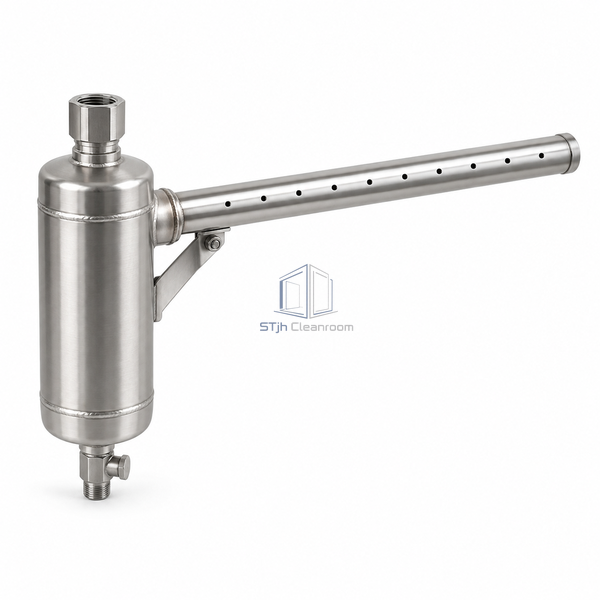 STjh half-inch inlet direct steam injection humidifier with a compact separator and slender dispersion tube on white.