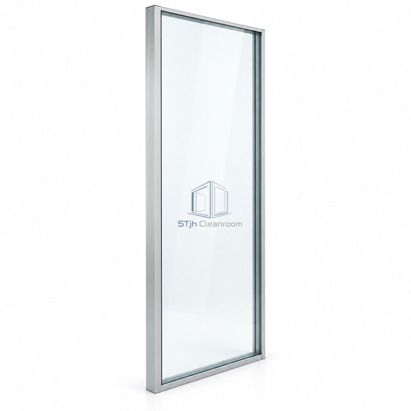 STJH-DOUBLE-GLAZED-CLEANROOM-PARTITION-50-FULL-HEIGHT clear full-height double-glazed wall module on white background