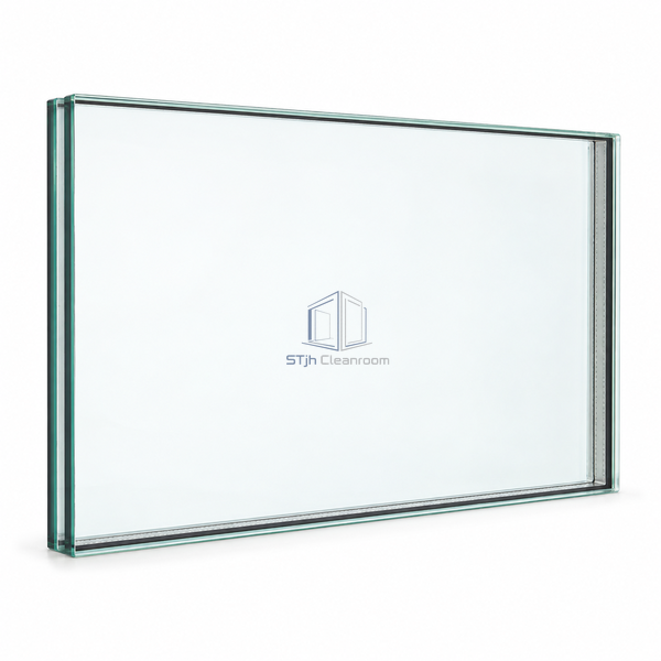 STjh 1200 x 1000 mm landscape double-glazed cleanroom window shown as a complete sealed unit on white.