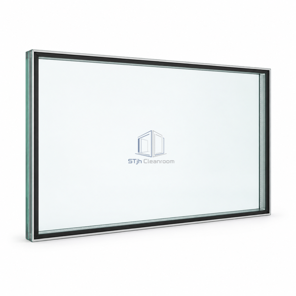 STjh 1280 x 1000 mm wide double-glazed observation window with flush glass faces against white.
