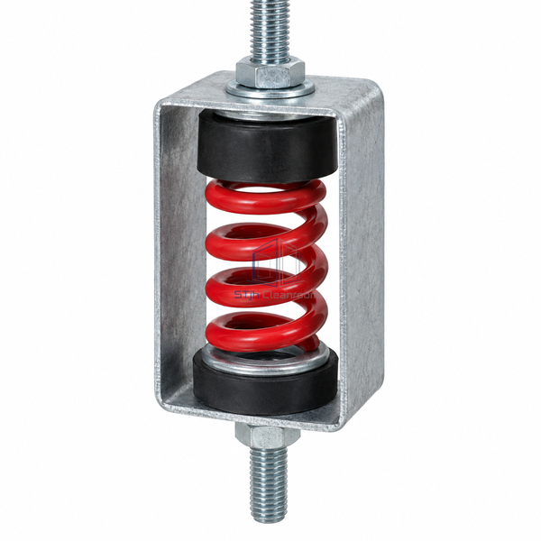 STJH-DUCT-VIBRATION-ISOLATOR-1IN-150LB medium-load compression spring and hanger housing on white