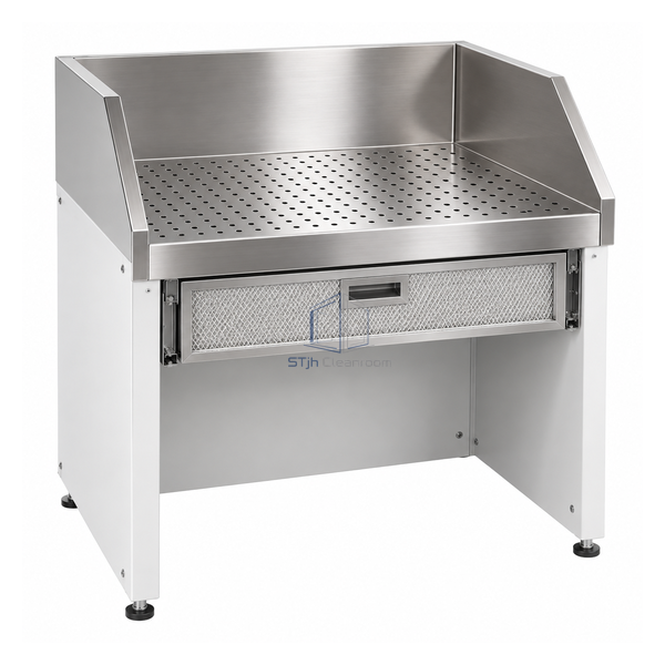 STjh compact 2 foot downdraft dust-extraction workstation with perforated stainless surface and filter drawer