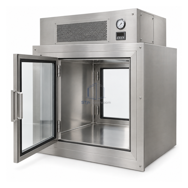 STjh medium 24 by 26 by 24 inch dynamic ULPA stainless pass box with flush flange and wide top filtration plenum