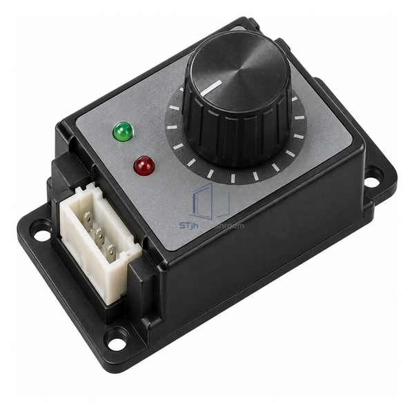 STjh manual EC FFU speed controller with large potentiometer knob, diagnostic LEDs and motor connector