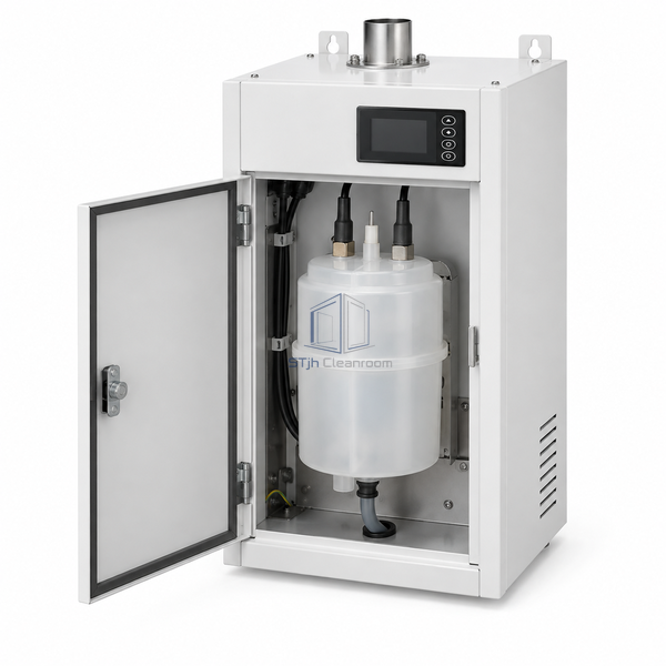 STjh 9 kg/h electrode steam humidifier with a small single cylinder visible inside its cabinet on white.