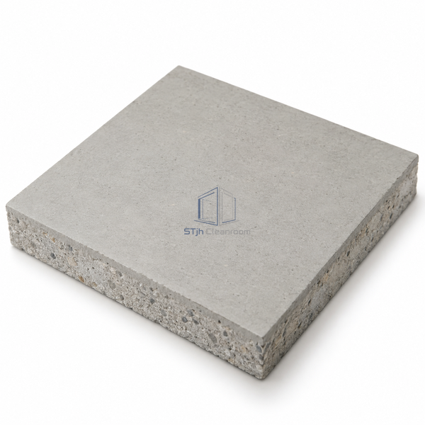 STJH MT30 cured epoxy-cement flooring sample with mineral texture and a visible cut edge on white