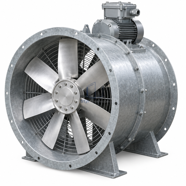 STjh 800 mm explosion-proof axial exhaust fan with a heavy tube and large aluminum rotor on white.