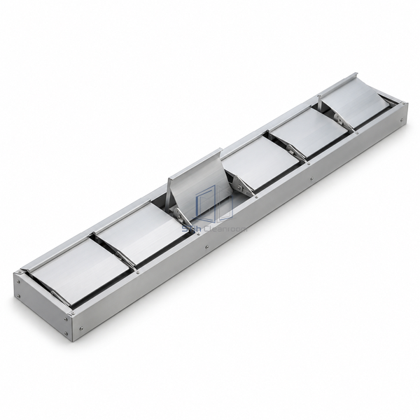 STJH-EXPLOSION-RELIEF-DAMPER-150X600 narrow aluminum lamella assembly on white