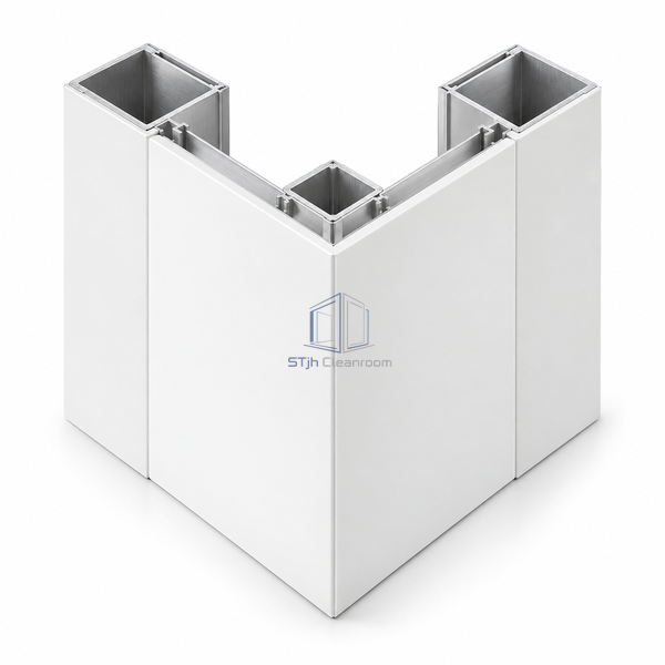 STJH-EXTERNAL-90-DEGREE-CLEANROOM-CORNER-PROFILE-50-PREFORMED box-reinforced corner module on a white background