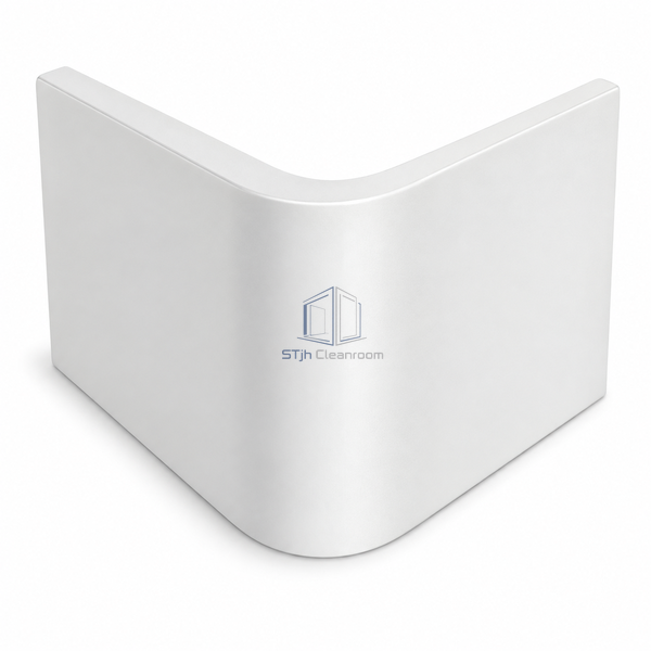 STJH-EXTERNAL-ROUNDED-CLEANROOM-CORNER-R25 compact convex aluminum corner profile on a white background