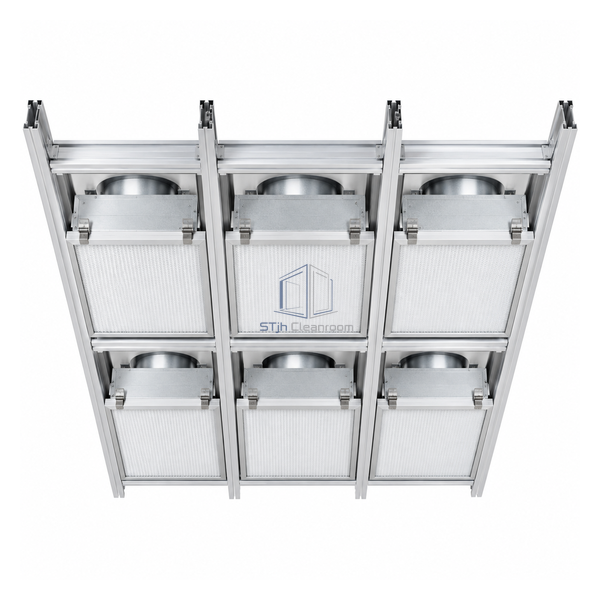 STjh anodized aluminium T-profile FFU ceiling grid with precut cross members and tool-free clips