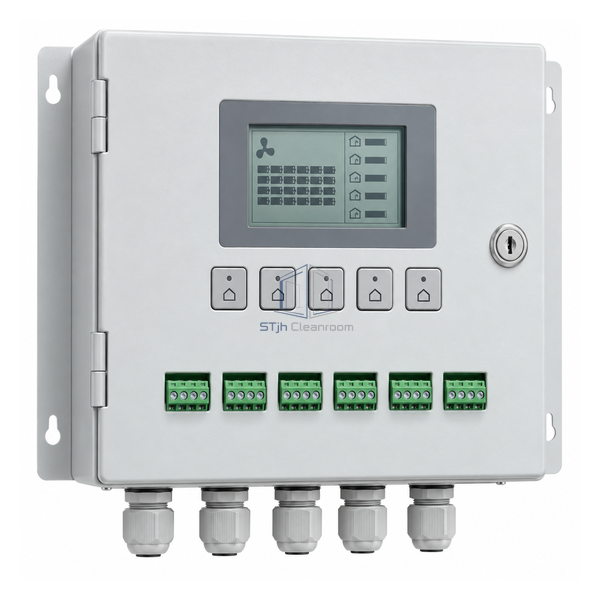 STjh 50-unit FFU central controller with compact display, five zone keys and six sensor terminals
