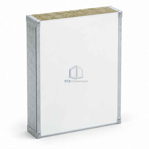 STJH-FIRE-RATED-ROCK-WOOL-CLEANROOM-PANEL-GIFRAME-75 steel-framed rock wool module on white background
