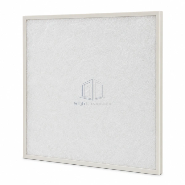 STJH-FLAT-PANEL-PREFILTER-COARSE30 flat fibrous panel with a slim white perimeter frame on a white background