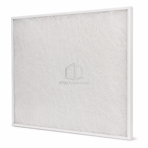 STJH-FLAT-PANEL-PREFILTER-COARSE55 washable flat filter mat in a white frame, shown with its slim edge on white
