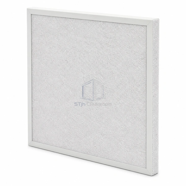 STJH-FLAT-PANEL-PREFILTER-COARSE75 dense flat prefilter with visible fibrous side depth on a white background