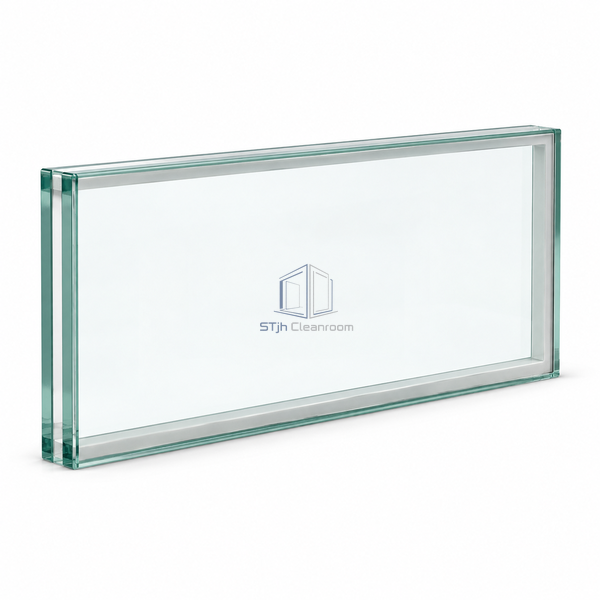 STJH-FLUSH-CLEANROOM-VISION-PANEL-50-CLEAR clear double-glazed CPVC-framed vision panel on white background
