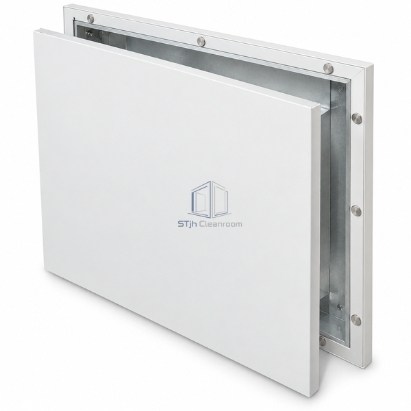 STJH-FLUSH-MOUNTED-CLEANROOM-UTILITY-WALL-PANEL-80-MAGNETIC deep service module on white background