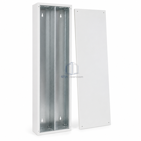 STJH-FLUSH-MOUNTED-CLEANROOM-UTILITY-WALL-PANEL-DUALZONE two-compartment service panel on white background