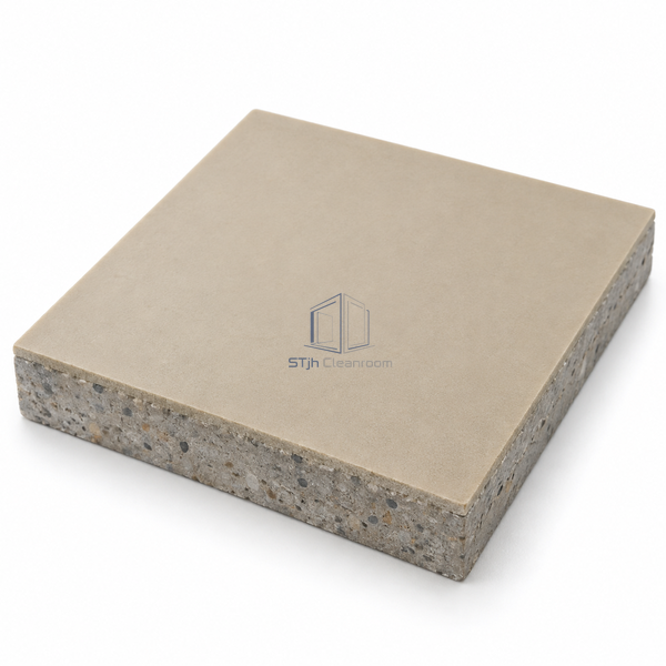 STJH 2 mm antimicrobial PU-cement flooring cured sample with smooth face and thin cut edge on white