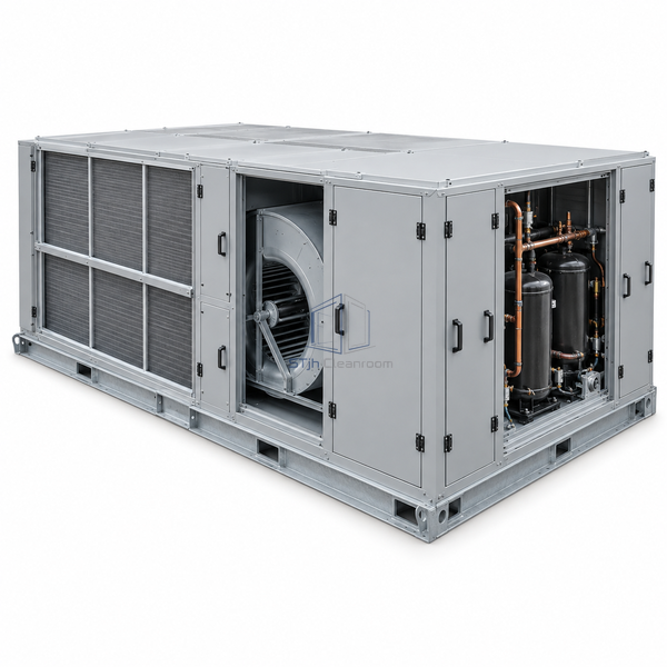 STjh 6000 CFM fresh-air dehumidification unit with a large wheel face and heavy multi-section chassis on white.