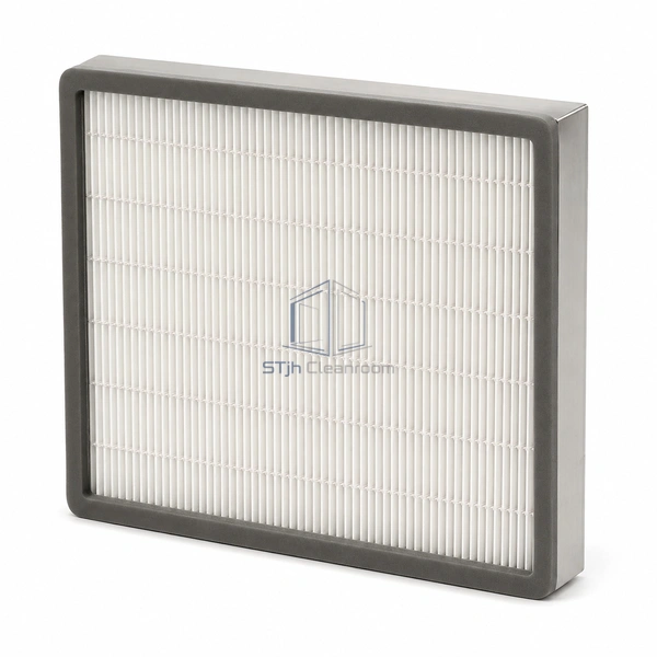 STJH-GASKET-SEAL-HEPA-H13-53 fine-pleated HEPA panel with rounded continuous foam gasket on white
