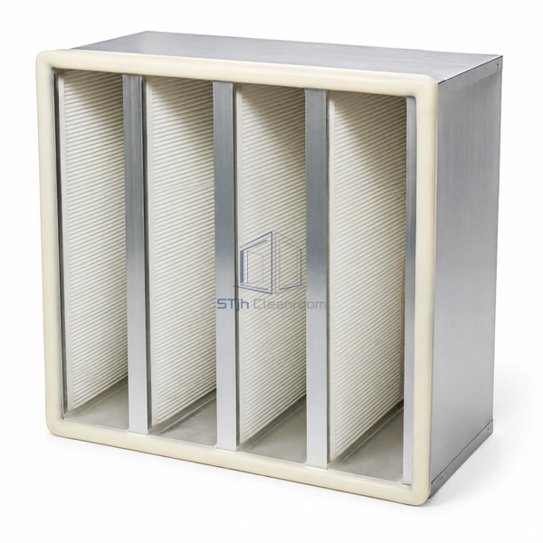 STJH-GASKET-SEAL-HEPA-H14-292 deep V-bank filter with a continuous pale poured perimeter gasket