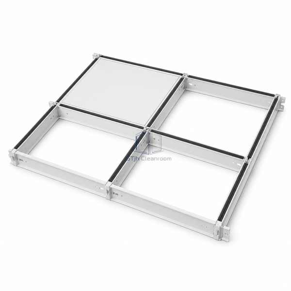 STJH-GASKETED-CLEANROOM-CEILING-GRID-SYSTEM-38 white pre-gasketed T-grid assembly on white background