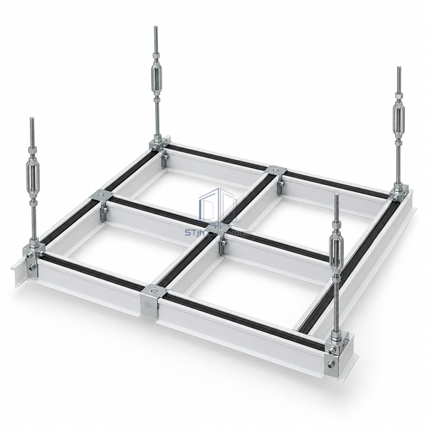 STJH-GASKETED-CLEANROOM-CEILING-GRID-SYSTEM-50 suspended aluminum cleanroom ceiling grid on white background