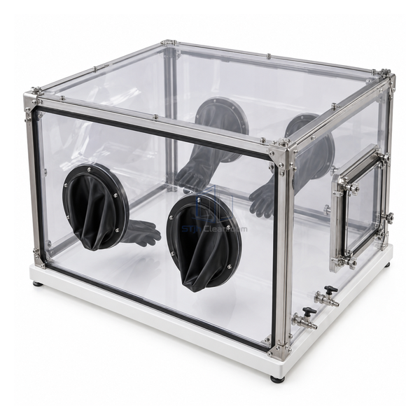STjh static-dissipative PVC glovebox with opposed operator access