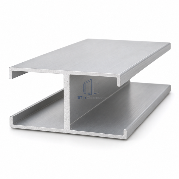 STJH-H-TYPE-CLEANROOM-CONNECTOR-100-RECEIVER aluminum H receiver with wide opposed channels on a white background