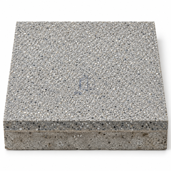 STJH BROADCAST-6MM polyurethane-cement sample with a sealed granular top and three-stage cut edge on white